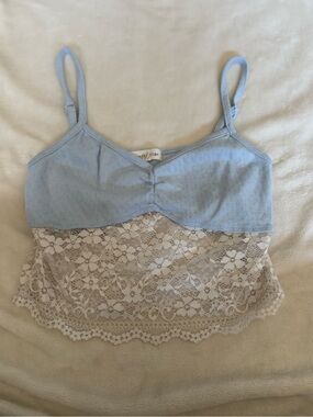Heart Hips Light Blue and Cream Lace Crop Top
